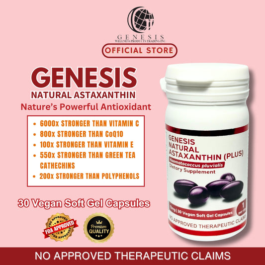 Genesis Natural Astaxanthin - 12 mg Soft Gel Capsules (30 caps per bottle)