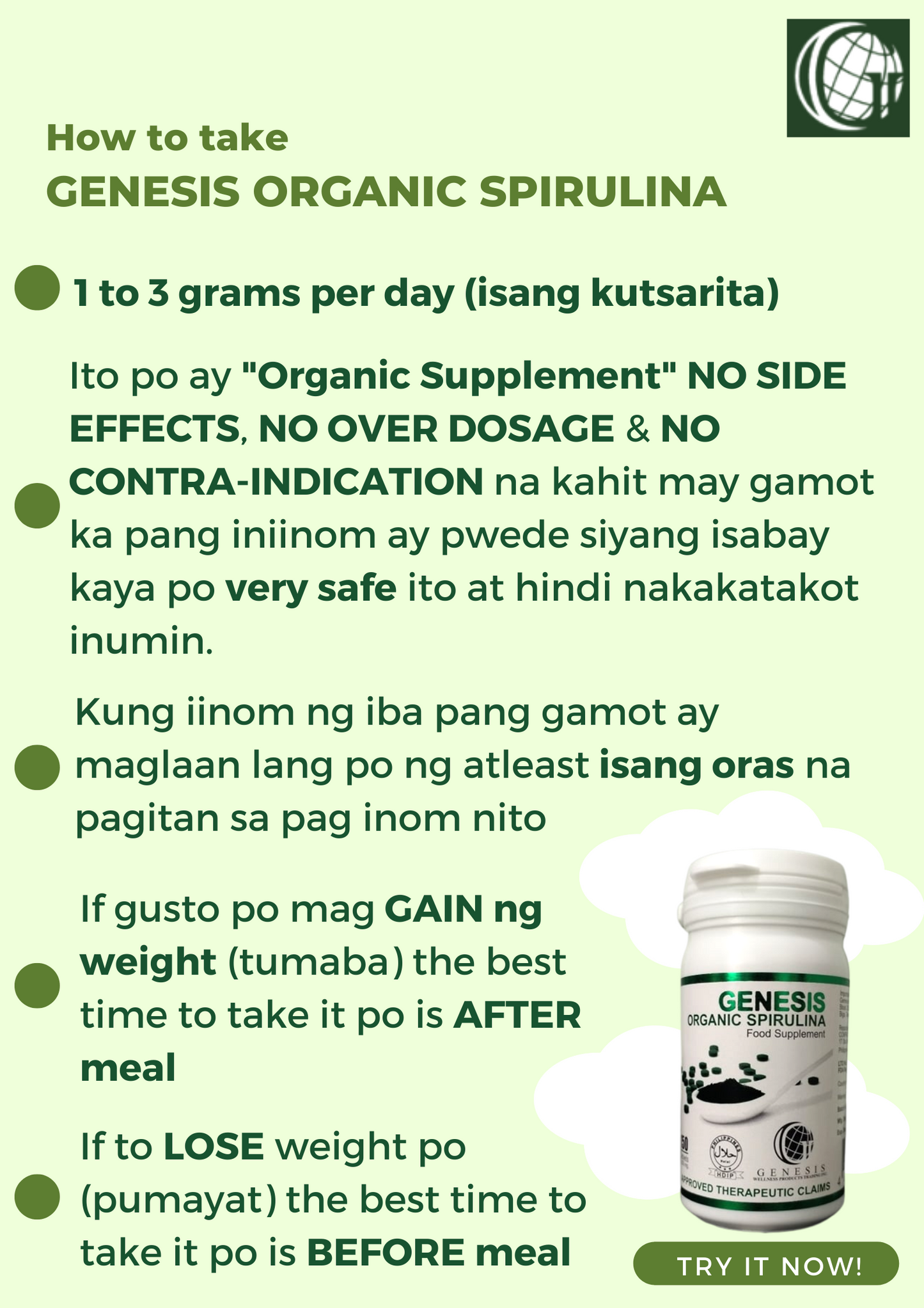 GENESIS ORGANIC SPIRULINA POWDER 250 grams