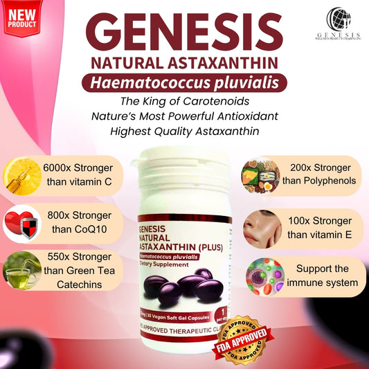 Genesis Natural Astaxanthin - 12 mg Soft Gel Capsules (30 caps per bottle)
