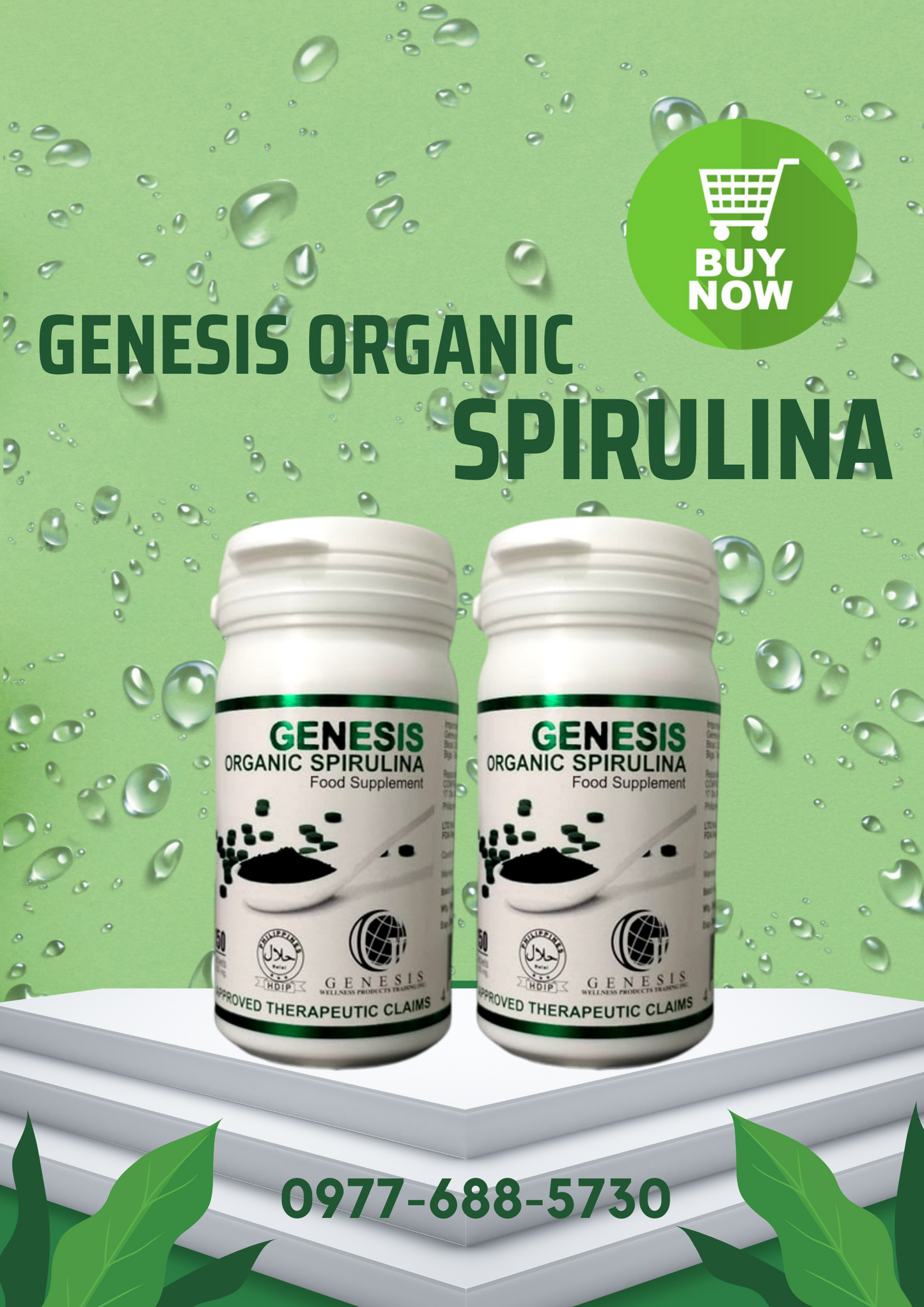 2 BOTTLES GENESIS ORGANIC SPIRULINA