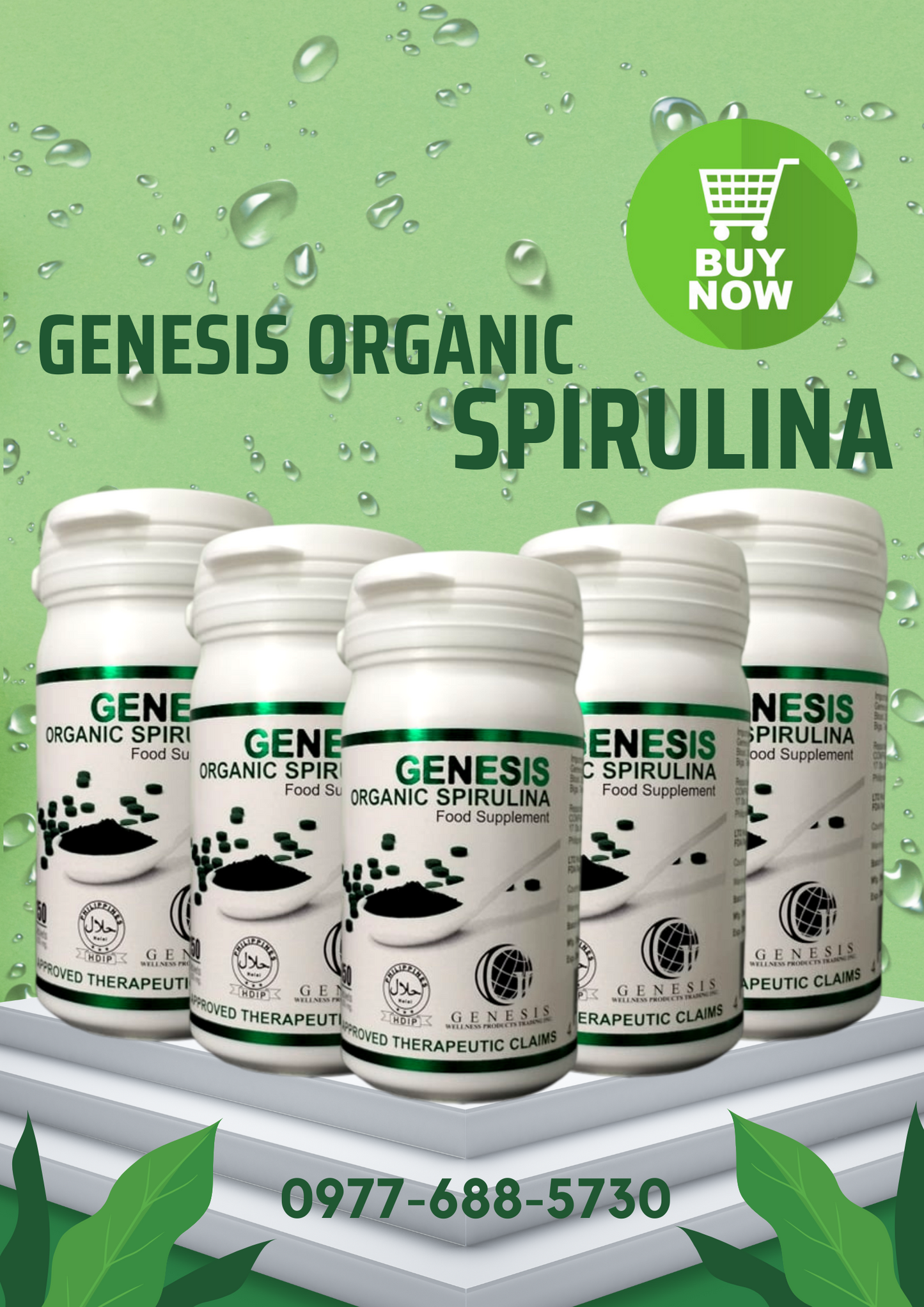 5 BOTTLES GENESIS ORGANIC SPIRULINA